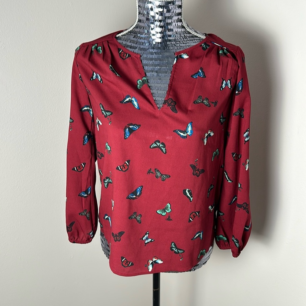 JOIE Butterfly Print Top Chiffon Blouse Sz XXS - Picture 3 of 6